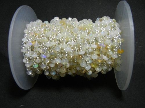 एथोपियन ओपल जेमस्टोन बीडेड वायर रैप्ड चेन