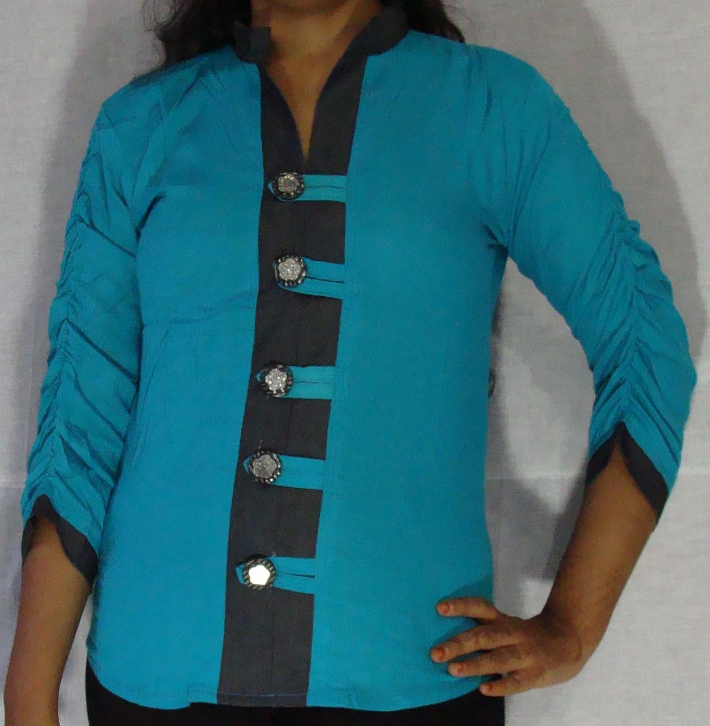 Designer Rayon Shirt Denim Collar With Loops