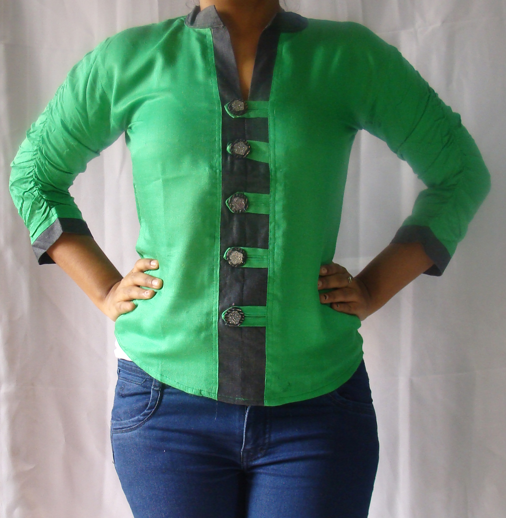 Designer Rayon Shirt Denim Collar With Loops