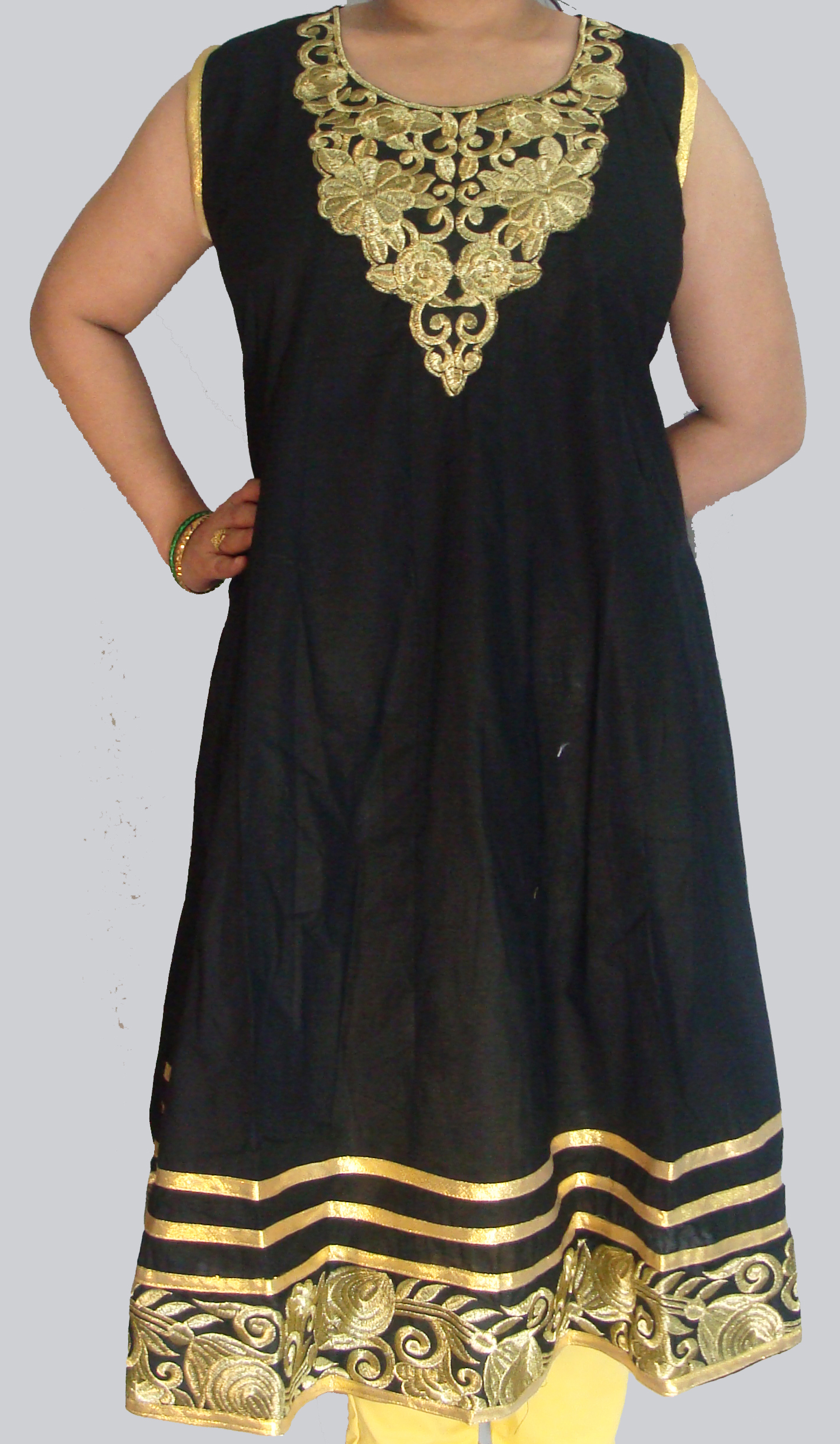 Designer Cotton Anarkali Embroidery Golden Neck
