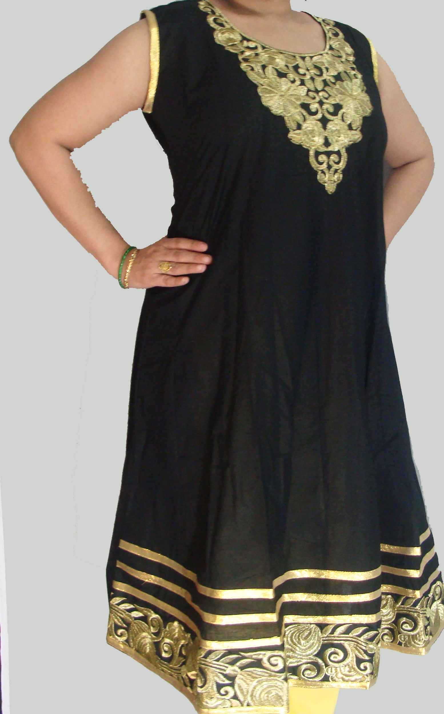 Designer Cotton Anarkali Embroidery Golden Neck