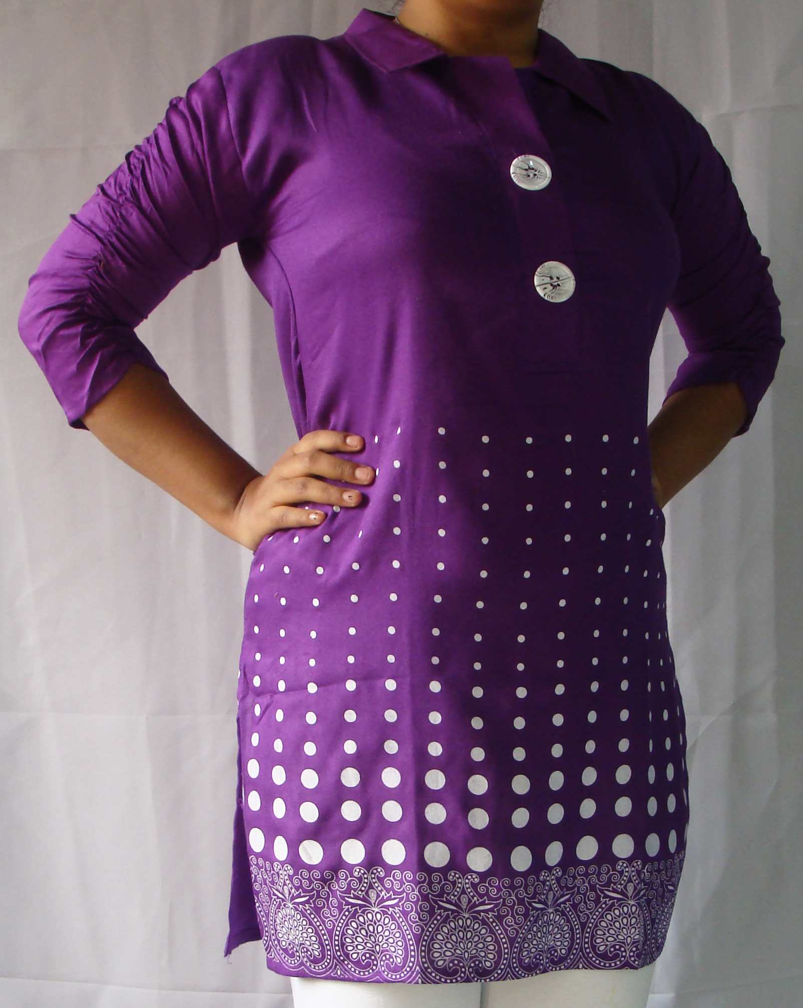 Designer Rayon Kurti Collar Neck Balls Print