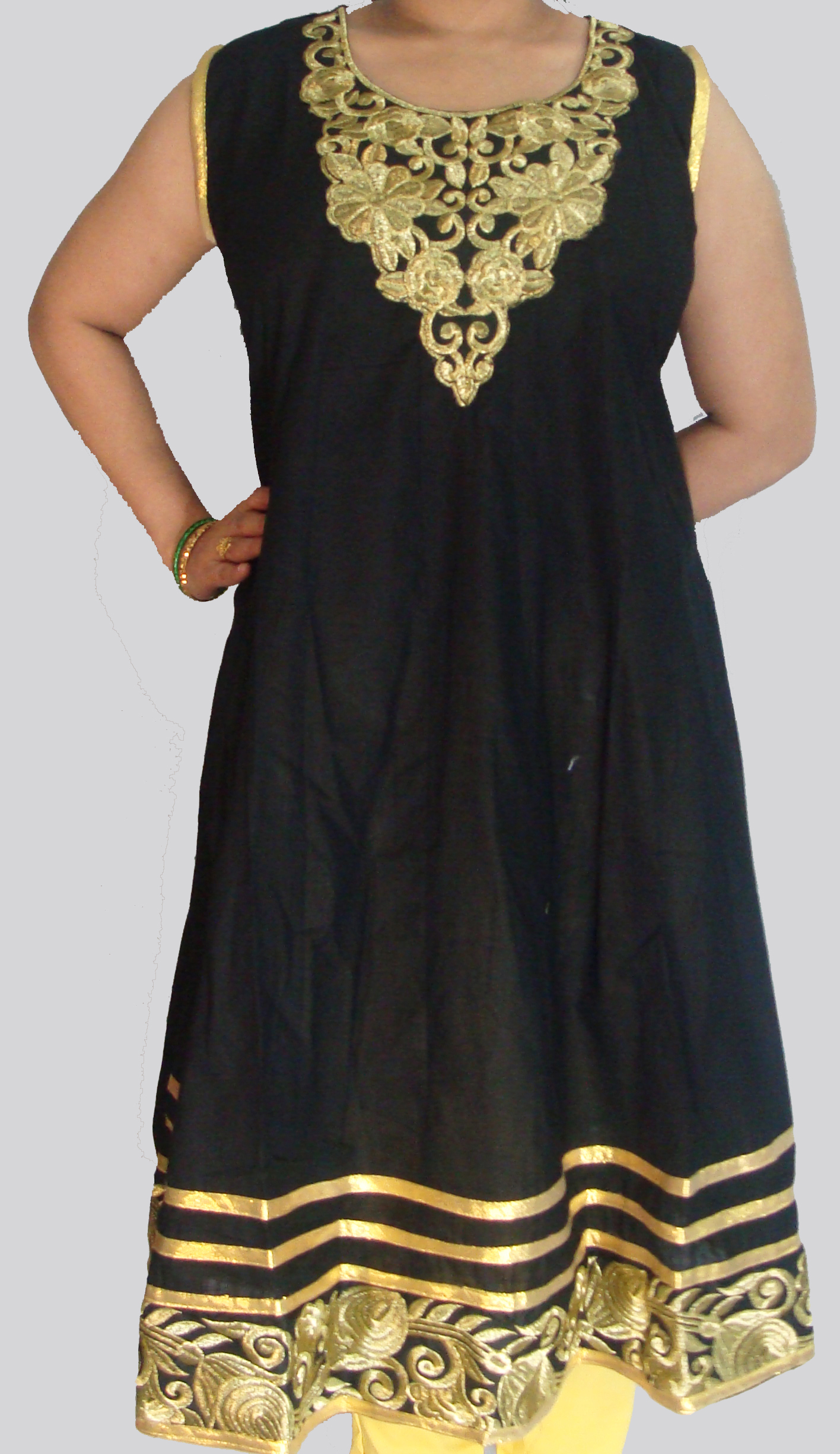 Designer Cotton Anarkali Embroidery Golden Neck