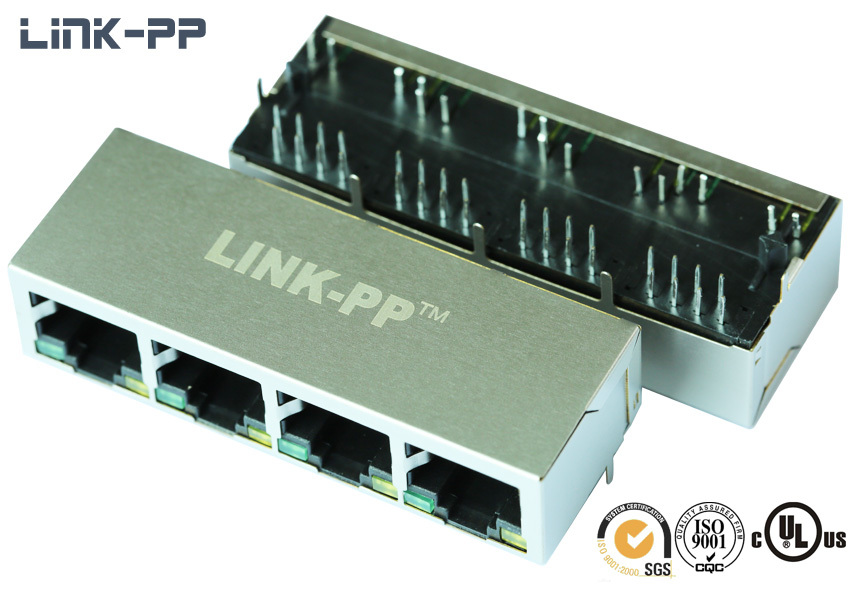 1x4 Port 10/100 Base-t Tab-up 6-6610022-1 Rj45 Connector With Leds