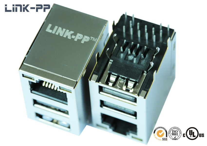 10/100/1000 Base-t Tab-up 0862-1m1t-43 Rj45 Connector With Dual Usb With Leds