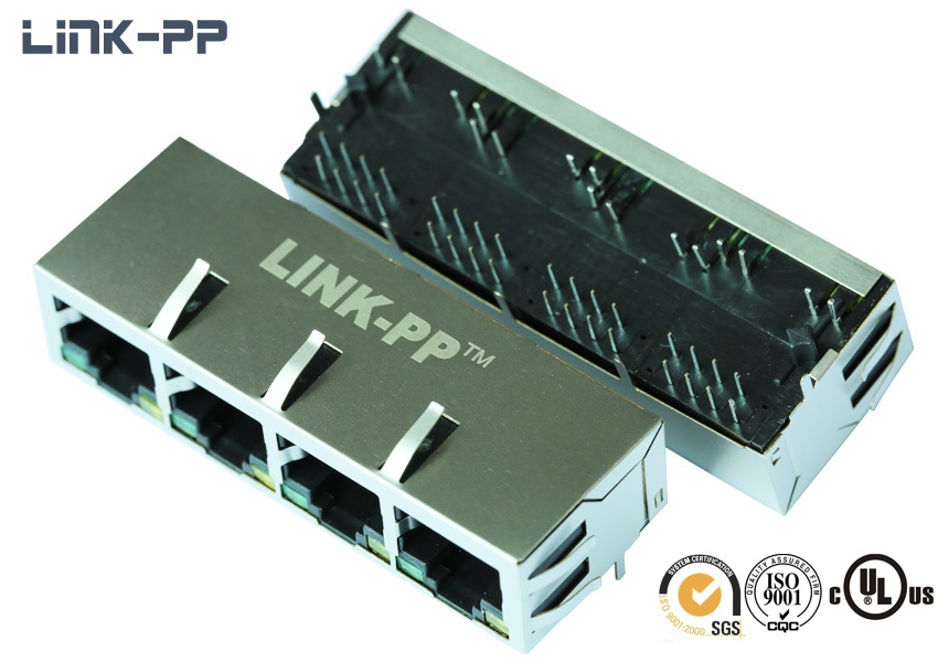 1x4 Port 10/100/1000 Base-t Tab-up 6-6610067-1 Rj45 Connector With Leds