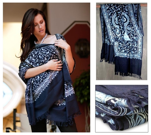 100% Wool with Aari Emb.Shawl