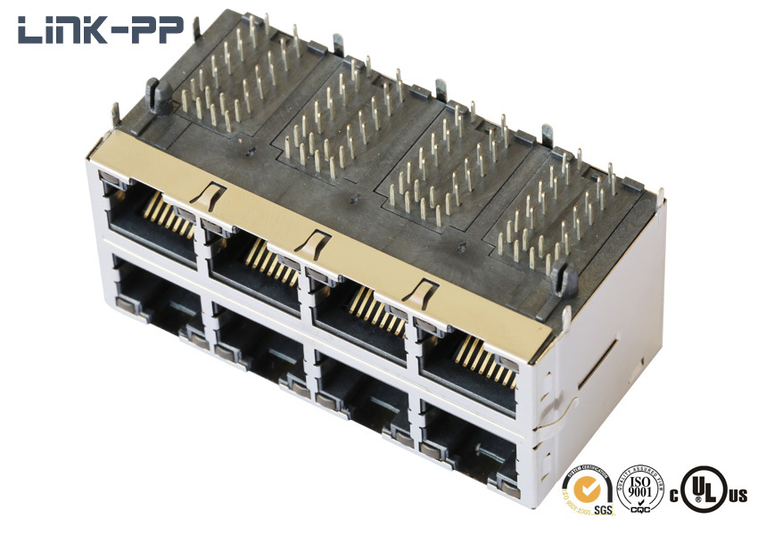 2x4 Port 10 /100base-t 0864-2x4r-55 Modular Jack Multi-port Rj45 Connector With Led