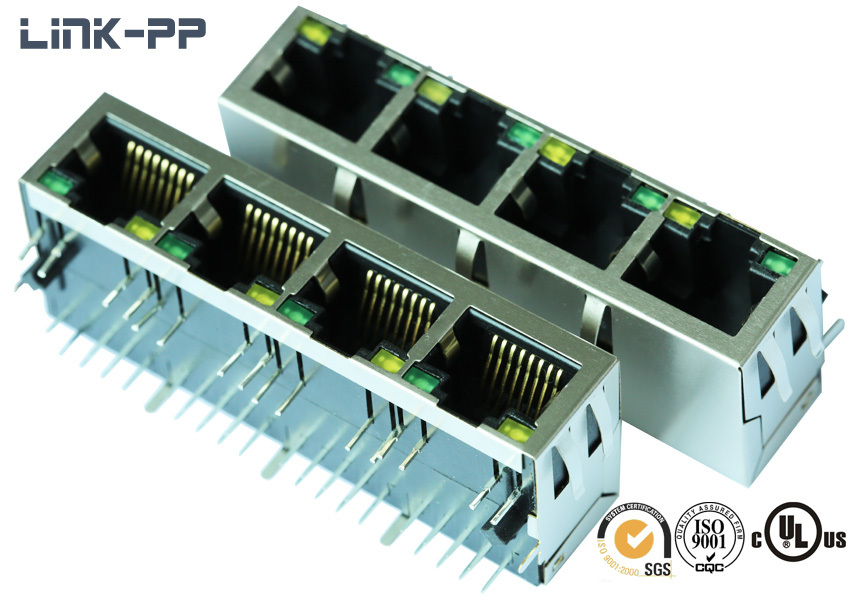 1x4 Port 10 / 100base-t Tab-down Rj45 Connector With Leds