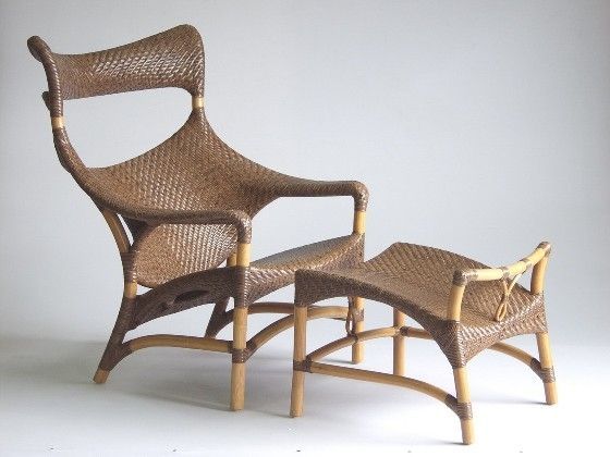 Cane Arm And Armless Japanese Chair With Foot Rest