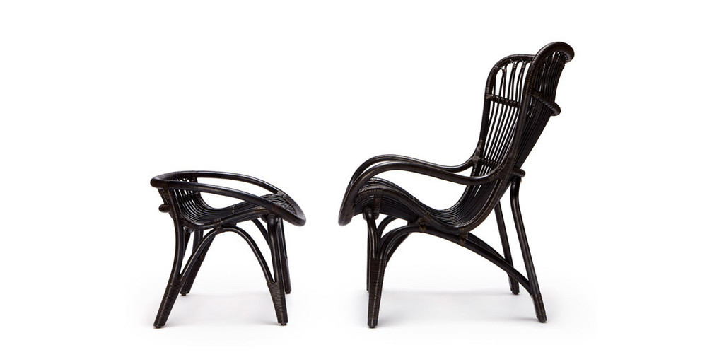 Cane Arm And Armless Japanese Chair With Foot Rest