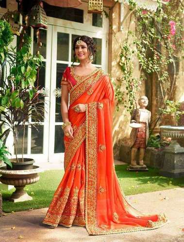 Shilp Sarees - Satin & Bamber, 5.5mtr Length with 80cm Blouse | Multicolour Handwork Embroidery, Bollywood Style for Elegant Wedding Occasions