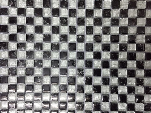 Glass Tiles - 2x2 Inch Square Edged, Glossy Black and Gray Antibacterial Finish
