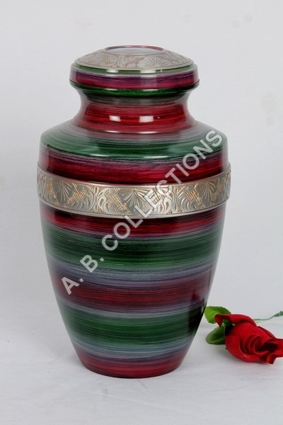 Coloured Band Paint Silver Engraved Band Metal Classic Funeral Urn