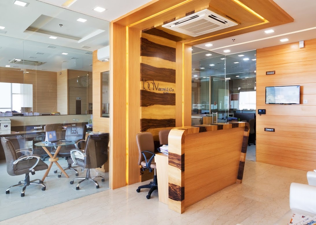 Corporate Office Interior - Glass And Wood Design, Rectangular Layout, Brown Color, Seating Capacity 8-12 | Collaboration Hub, Enhanced Productivity, Modern Design