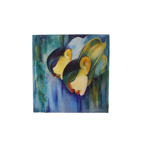 Nature Based Colourful Canvas Paintings On Red & Blue Colour Backdrop