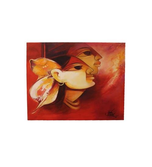 Nature Based Colourful Canvas Paintings On Red & Blue Colour Backdrop