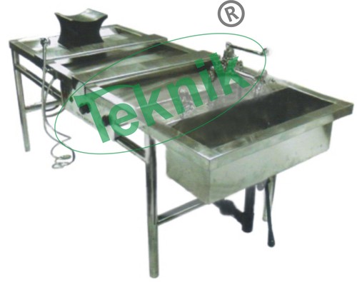 Autopsy Table - Stainless Steel Design with Hot & Cold Water Basin, Swing Spout Mixing Faucet, Efficient Head Rest & Support