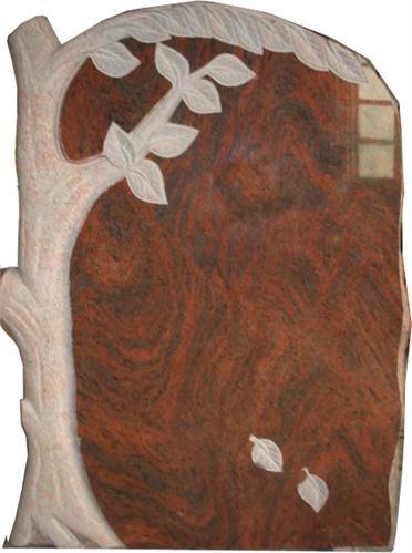 लाल मल्टी ग्रेनाइट हेडस्टोन जिसमें अनूठा ornament कार्य है