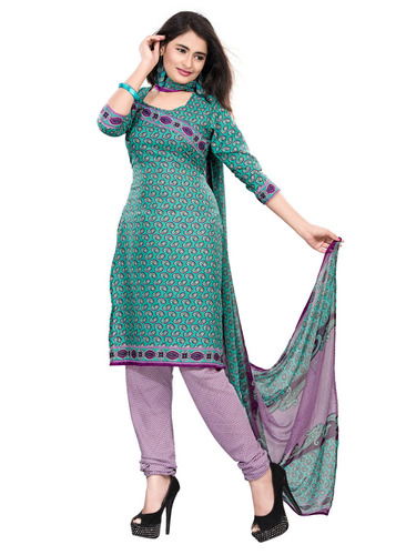 Printed Exclusive Salwar Kameez Party Wear Suit - Leon & Other Fabric, Semi Stitch Size, Green And Pink Color | Full Sleeves, Washable, No Fade, All Season