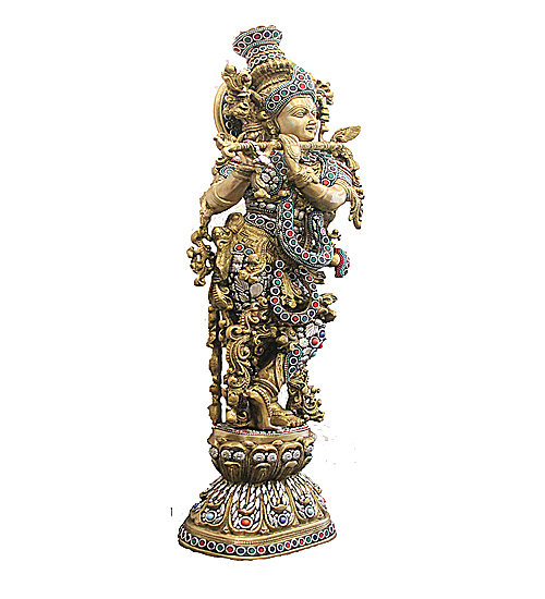 Radha Krishna Pair With White Finish And Imitation Stones