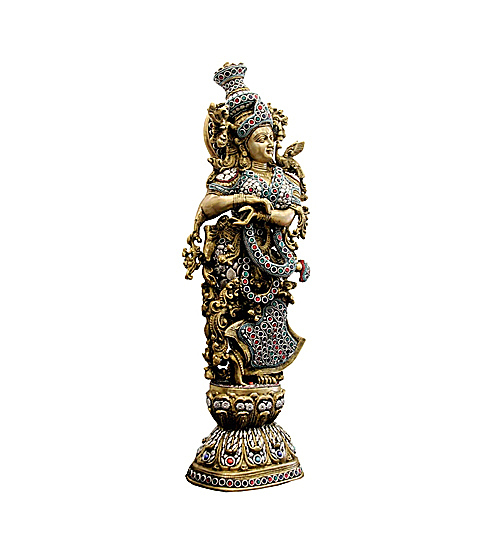Radha Krishna Pair With White Finish And Imitation Stones
