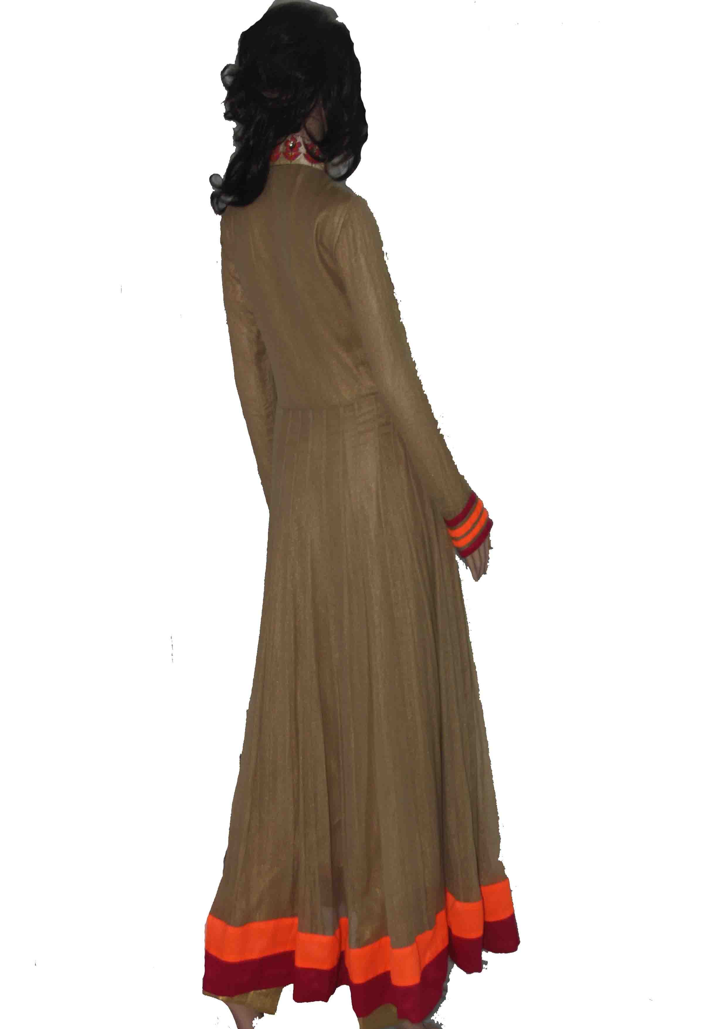 Annarkali Panel Gown - Chiffon Velvet, Olive Green | Detailed Embroidery, Elegant Design, Floor-length, Long Sleeves