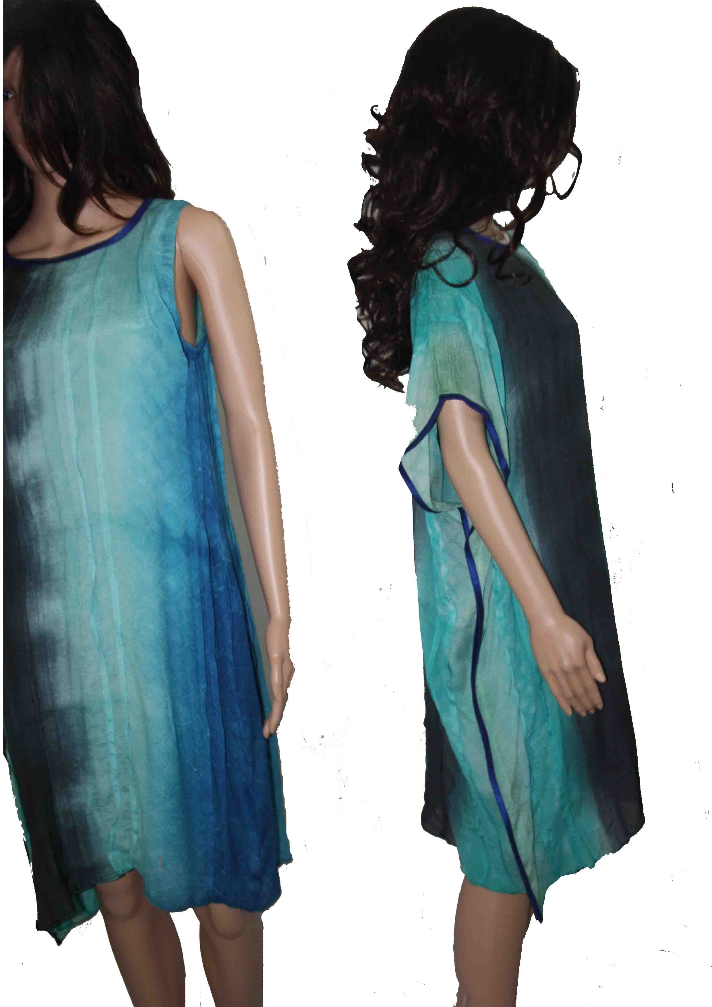 Kaftan - Crepe, Knee-length, Blue | Ombre Shade, Tie Dye, One-shoulder, Soft Fabric, Comfortable Fit