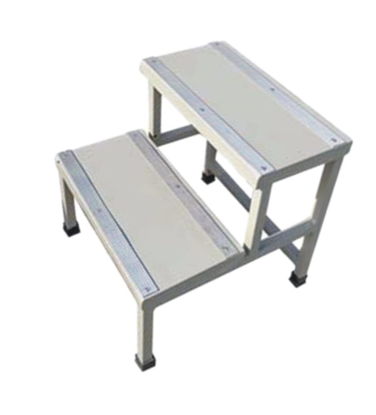 Foot Step - Steel Frame With Aluminum Strips, Gray Rubber Base | Non-slip, Epoxy Powder Coated, 150 Kg Capacity