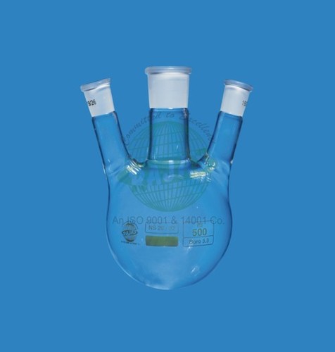 Round Bottom Flask - Three Neck Angled 100-2000 ml , Transparent Glass, Perfect Finish, Stain Resistance