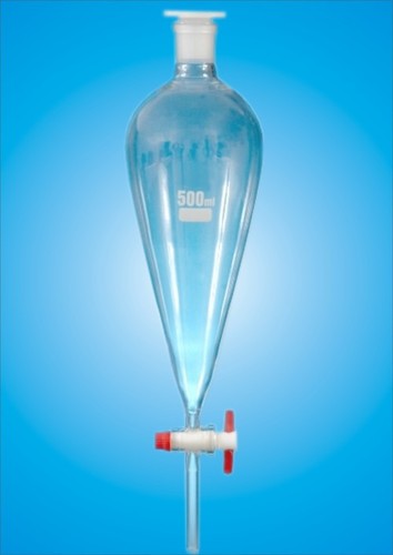 Separating Funnel - 500 ml Borosilicate Glass, Clear Color, PTFE Stopcock, Joint 24/29 | Ideal for Liquid-Liquid Extraction