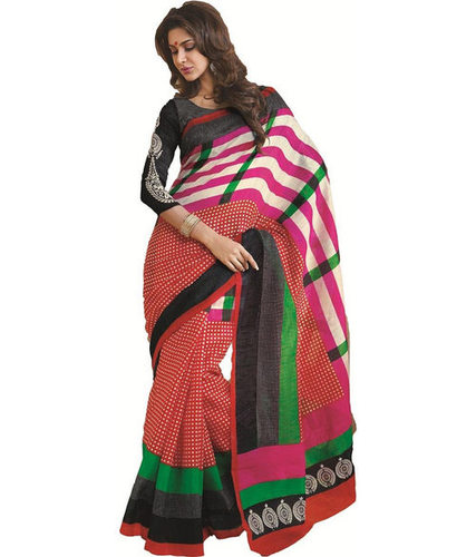 पद्म श्री डिज़ाइनर मल्टी टसर सिल्क और कढ़ाई की साड़ी के साथ ब्लाउज़ पीस