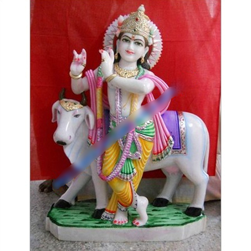 Marble Krishna Gopal With Cow - Finishing: Polishing