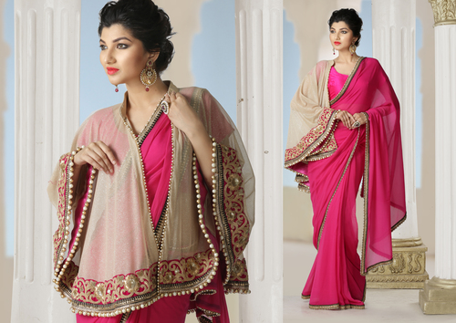 Chiffon Saree with Poncho Jacket