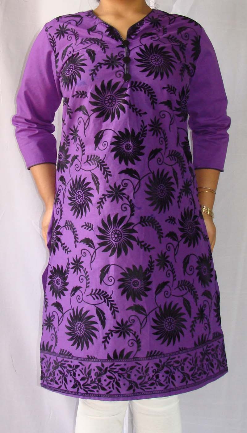 Cotton Kurti Velvet With Center Buttons