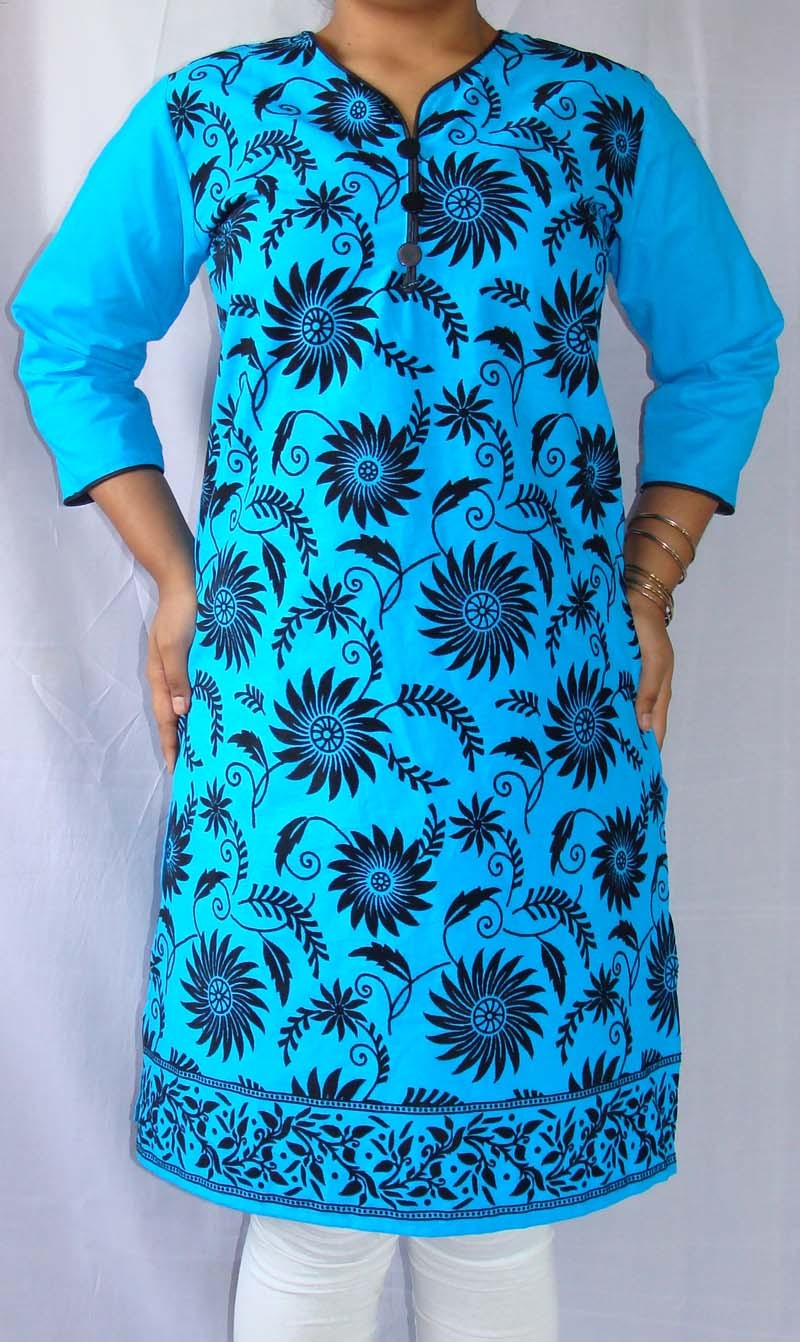 Cotton Kurti Velvet With Center Buttons