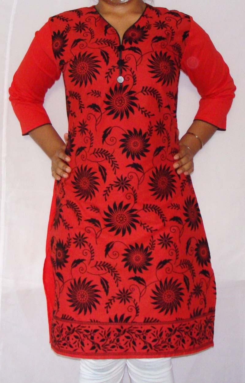 Cotton Kurti Velvet With Center Buttons