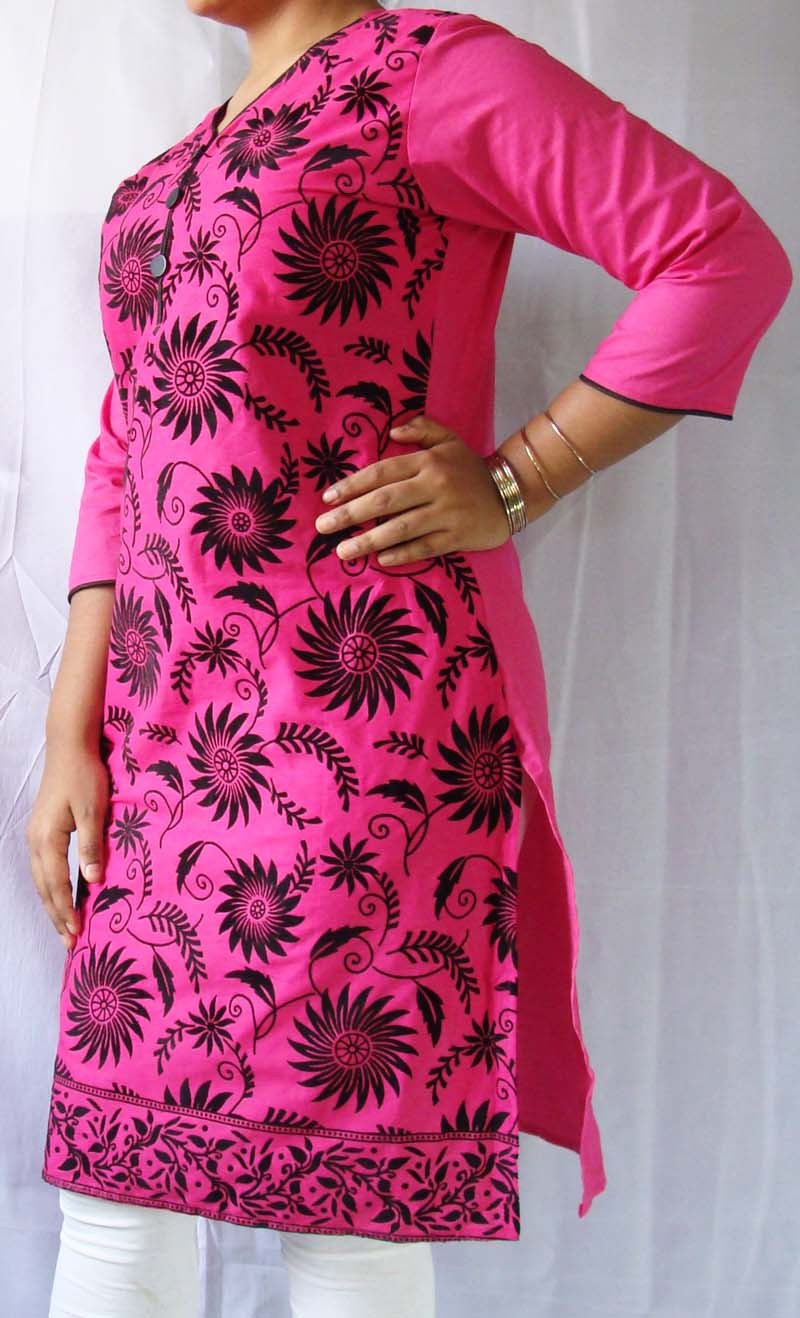 Cotton Kurti Velvet With Center Buttons