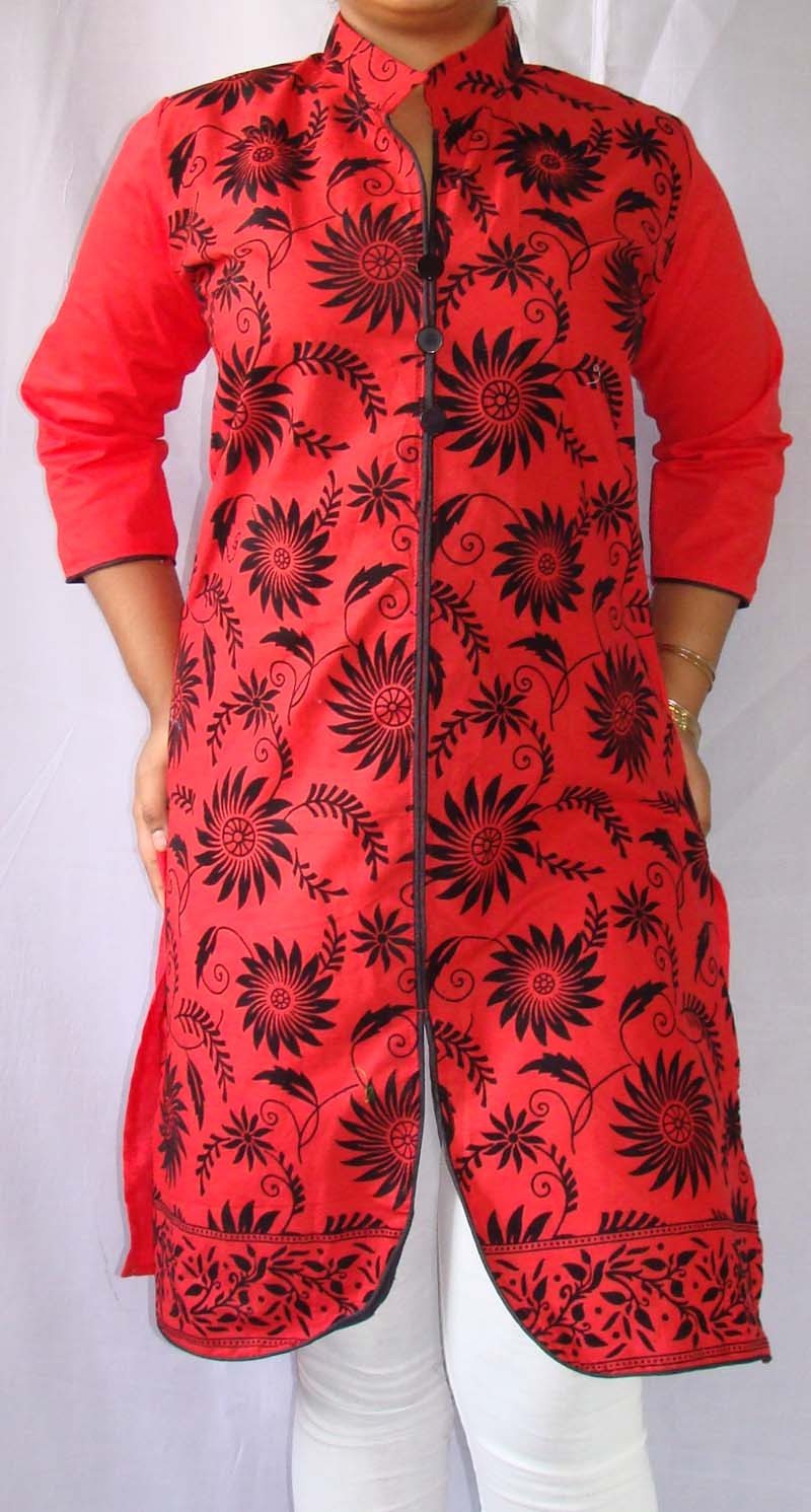 Cotton Pakistani Long Kurti Velvet With Collar