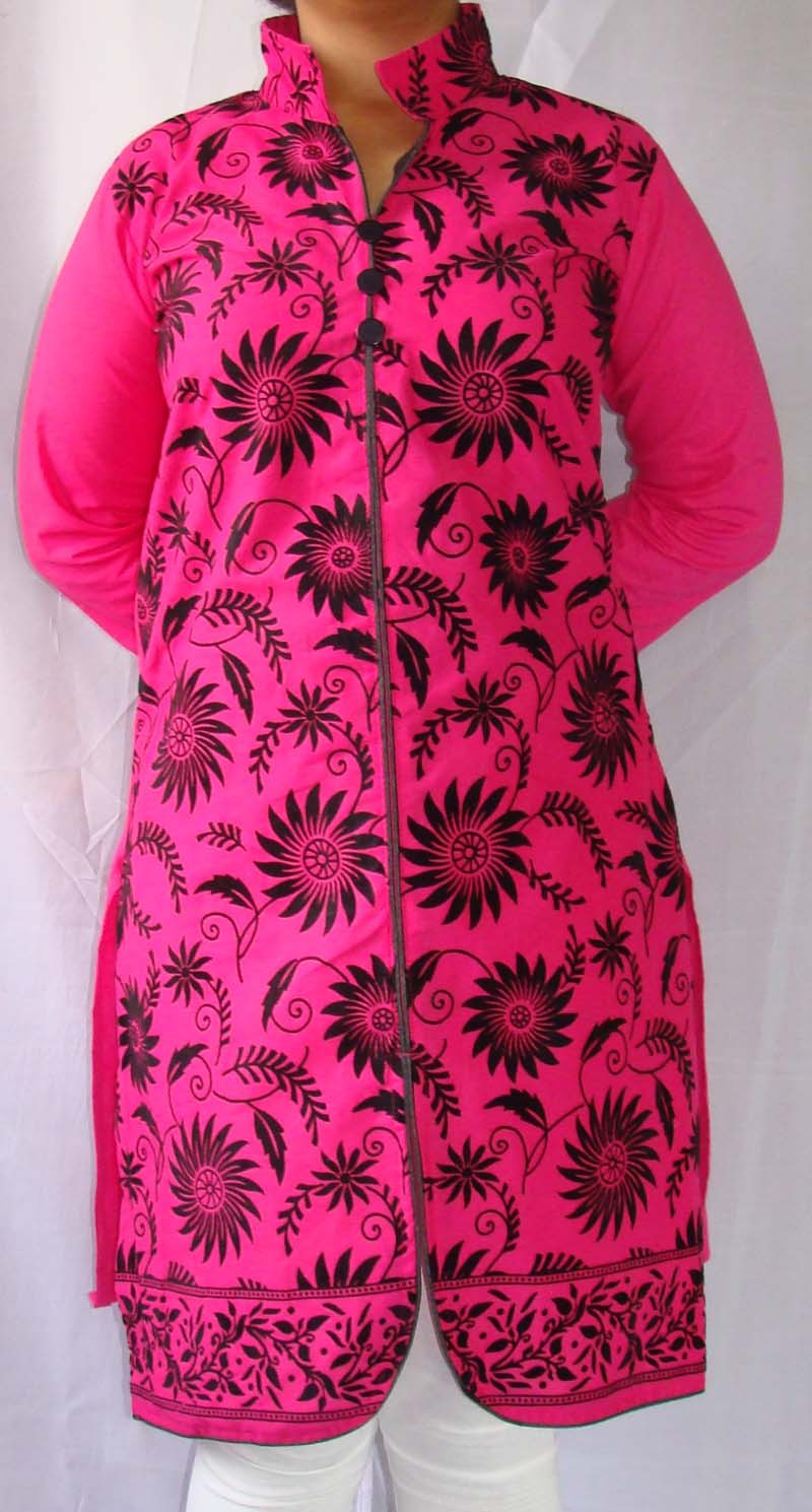Cotton Pakistani Long Kurti Velvet With Collar