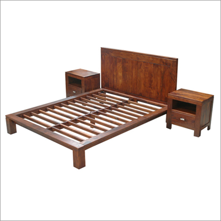 Wooden Bed with Bed Side