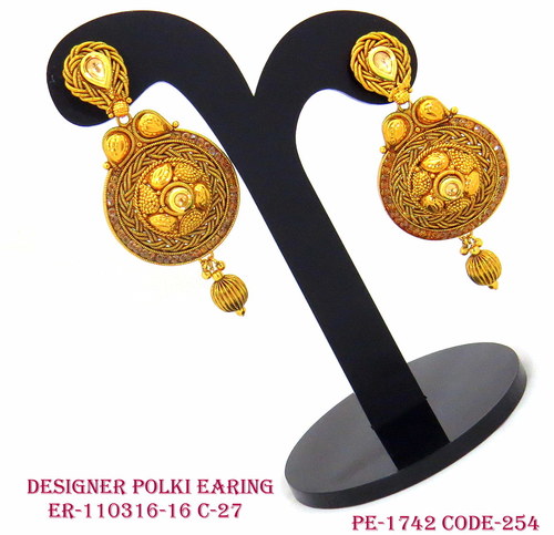 Polki Earrings - Copper Metal, Dazzling Crystal/Rhinestone Inlays, Available In Vibrant Colors, Elegant Latest Designs, Lightweight 5-15 Grams