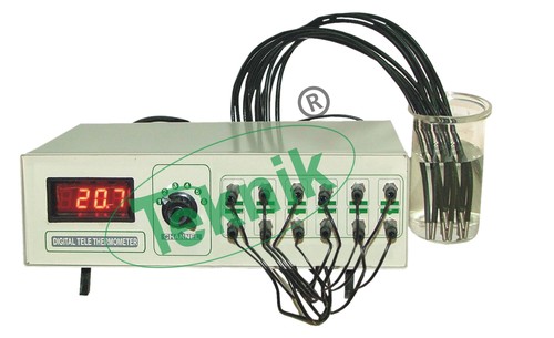 Digital Tele Thermometer - Range 0 to 60°C, 0.1°C Resolution, 6 Switch Selectable Channels | Ideal for Analytical Lab Use, Includes 6 Pyrogen Probes and Dust Cover