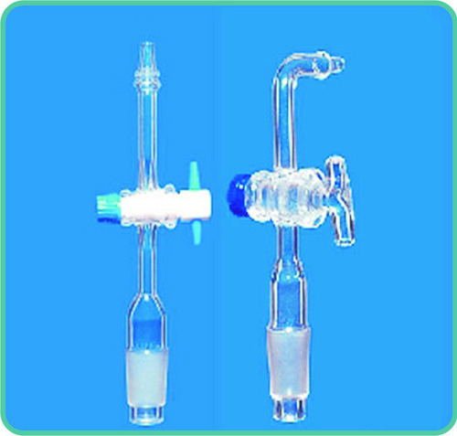 Adapter Cone To Rubber Tubing - Glass Stopcock, Right Angle Connection, Optional PTFE Key Stopcock, Straight Connection Available