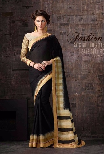 Designer Poly Cotton Saree - Unstitched Banglori Blouse, Customized Up to 42" Size | Printed Pattern Fabric