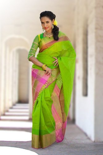 Soft Silk Saree - Art Silk Material, Light Green Color | Plain Pattern, Luxuriously Soft and Elegant Design