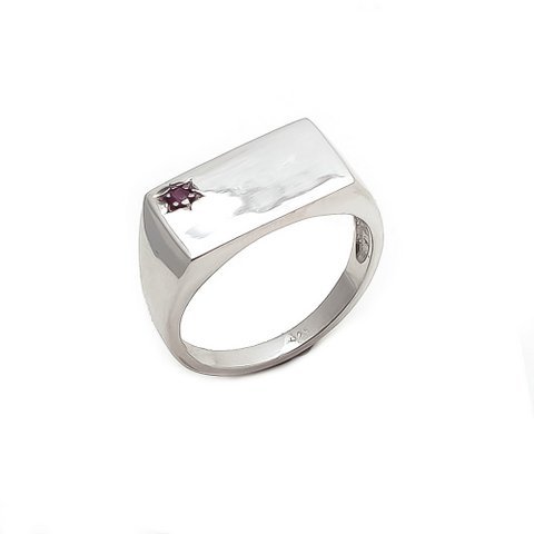 Ruby Gemstone Designer Men's Ring - 2mm Natural Ruby, 925 Sterling Silver with Smooth Cut and Square Shape Features