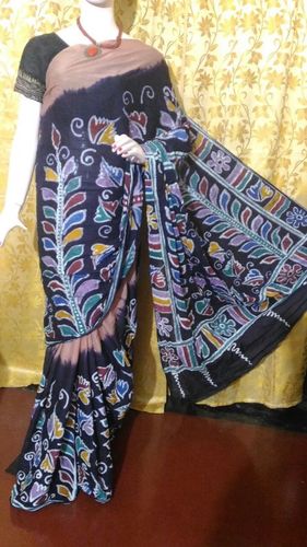Exclusive Cotton Hand Batik Sarees - Pure Cotton Fabric, Customized Up To 40" | Handloom Printed Work, Unstitched Blouse