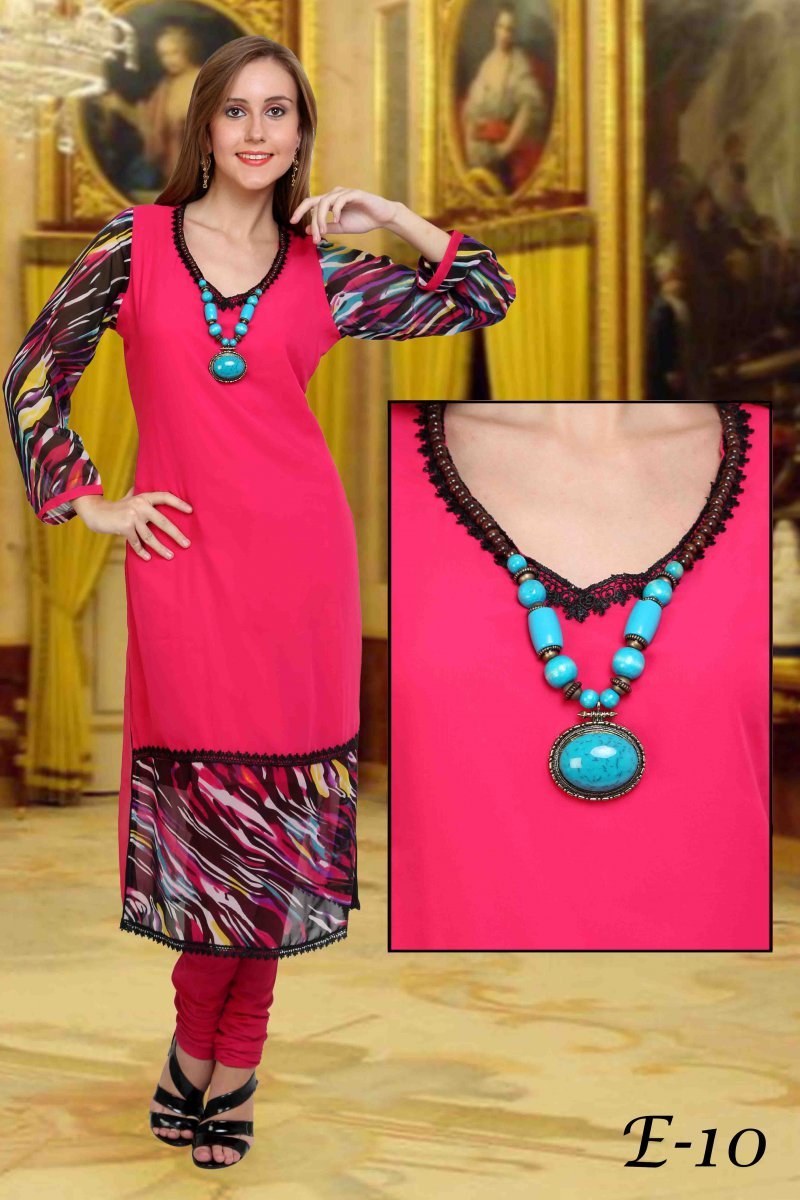 New Launch Kurti - Cotton Blend, 44 Inches, Blue | Stylish Design, Comfortable Fabric, Elegant Look, Perfect Fit, Trendy Style, V-neck, Printed Pattern, Three Quarter Sleeves