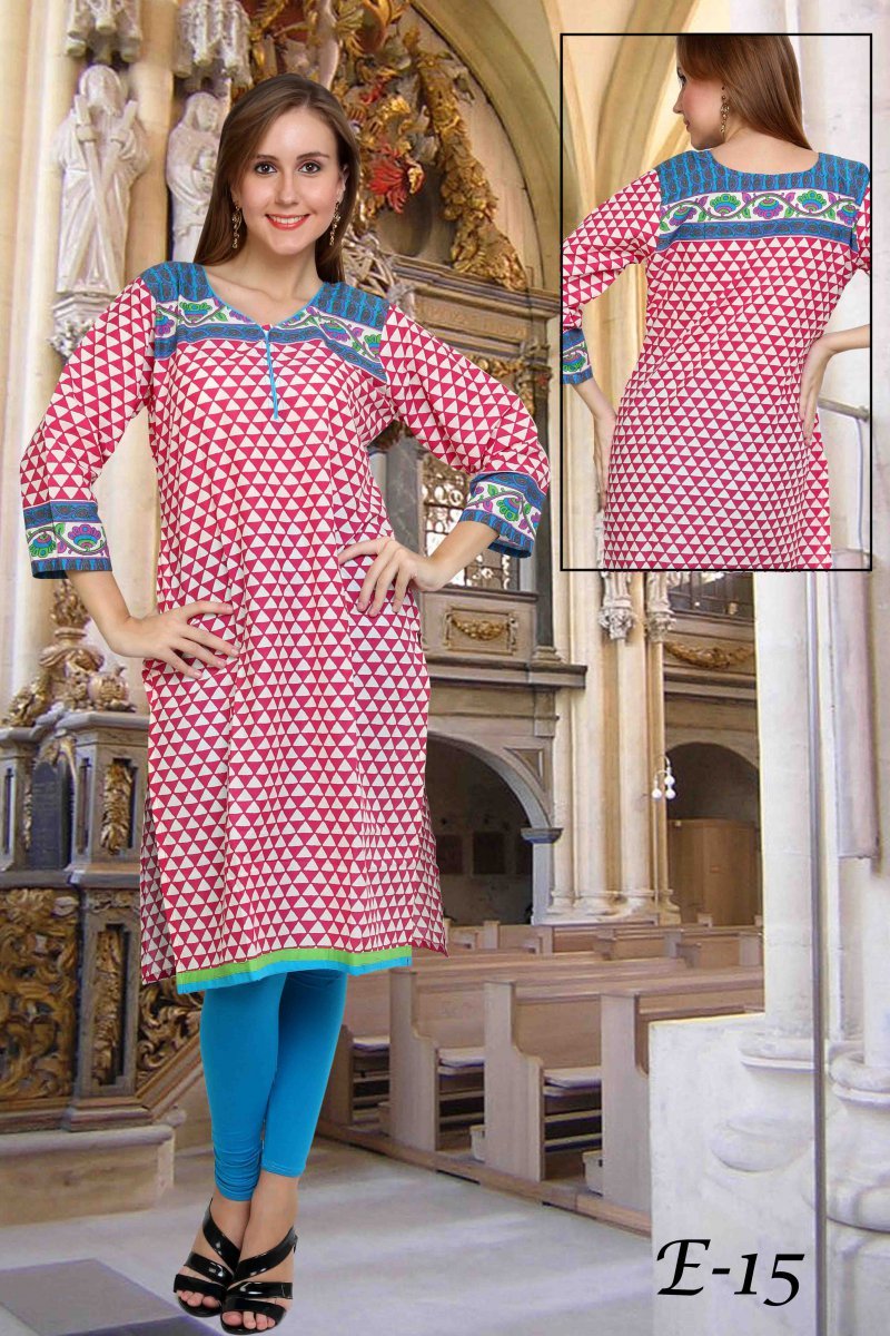 New Launch Kurti - Cotton Blend, 44 Inches, Blue | Stylish Design, Comfortable Fabric, Elegant Look, Perfect Fit, Trendy Style, V-neck, Printed Pattern, Three Quarter Sleeves
